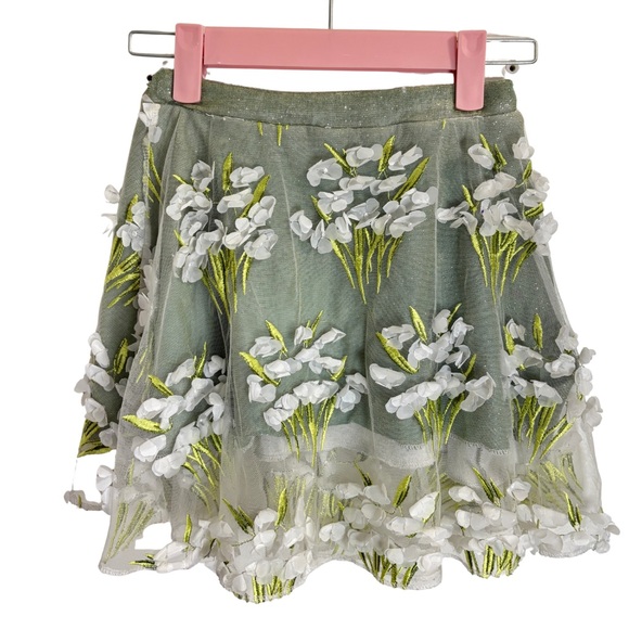 Mama Styled Other - Handmade Floral Embroidered Skirt Green and White Girly Girl Small